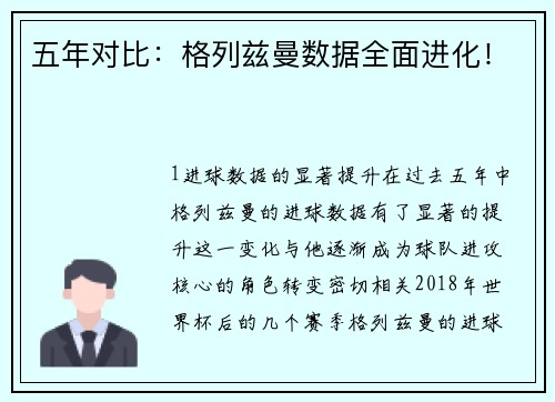 五年对比：格列兹曼数据全面进化！